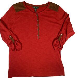 Lauren Jeans Co Ralph Lauren Ladies XL Shirt Long Sleeve Cotton/Suede See Pics